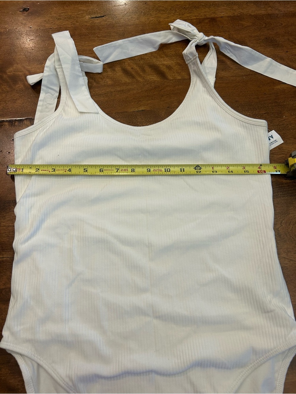 Women’s White Ribbed Tie-Shoulder Tank Bodysuit Brand New